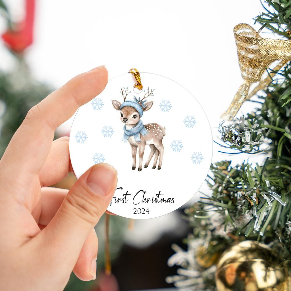 Blue Deer First Christmas Ornament