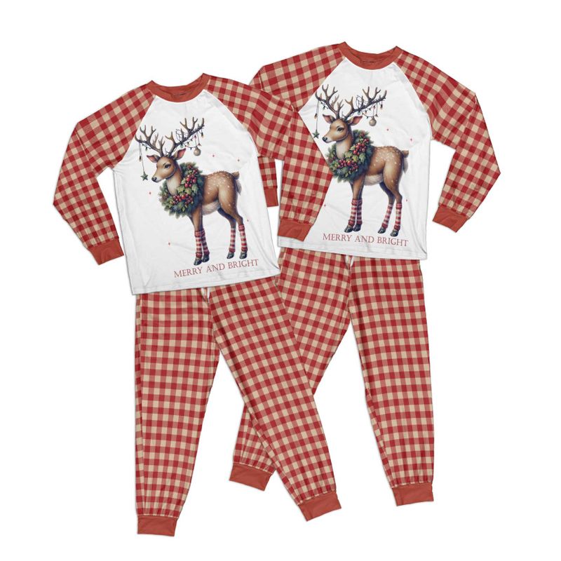 Christmas Reindeer Merry and Bright Adult Pajamas Set Matching