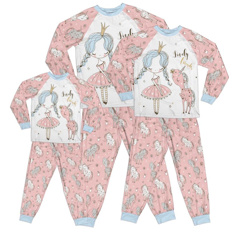 Whimsical Mystical Girl Lovely Friends Pink Kid Pajamas Set Matching