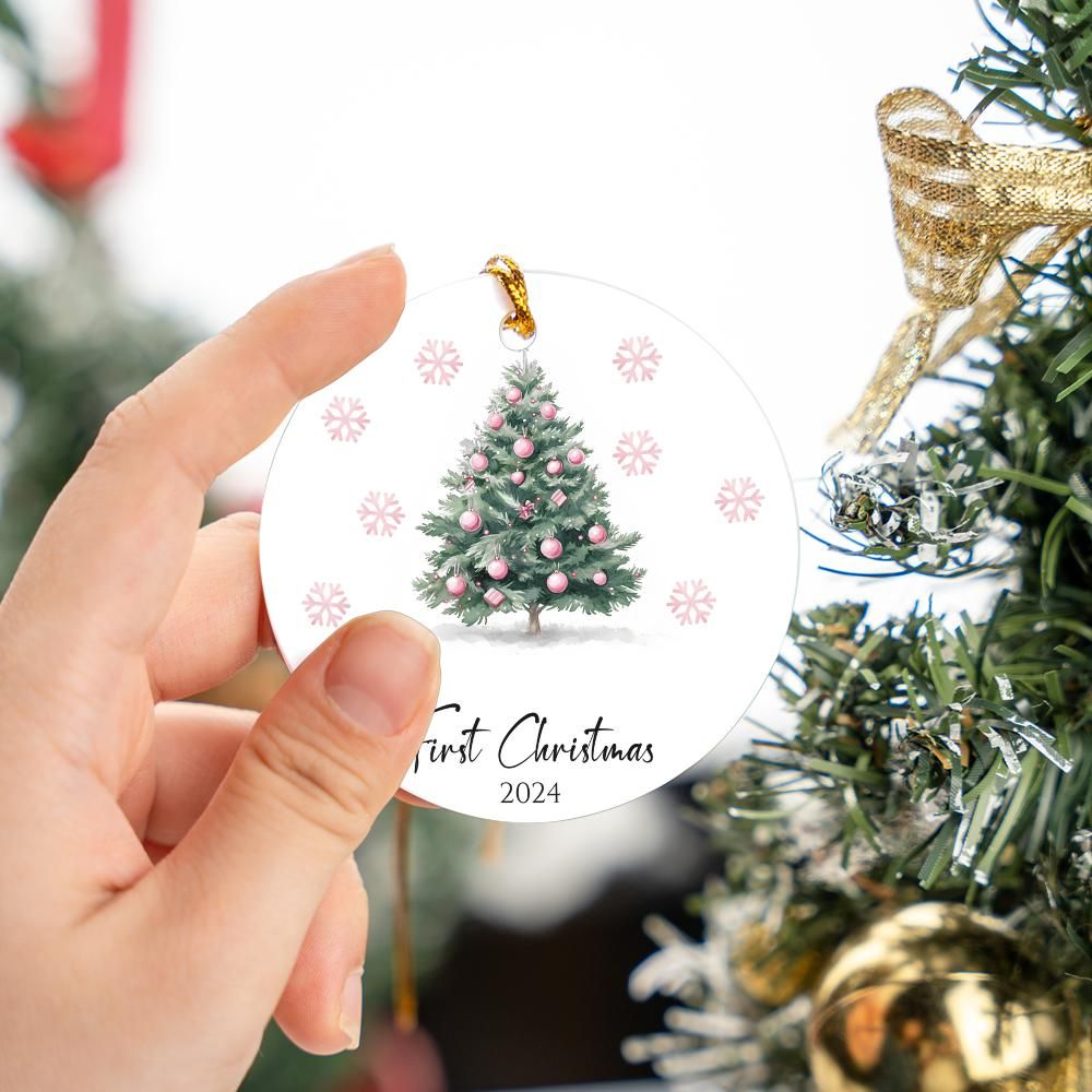 Pink Tree First Christmas Ornament