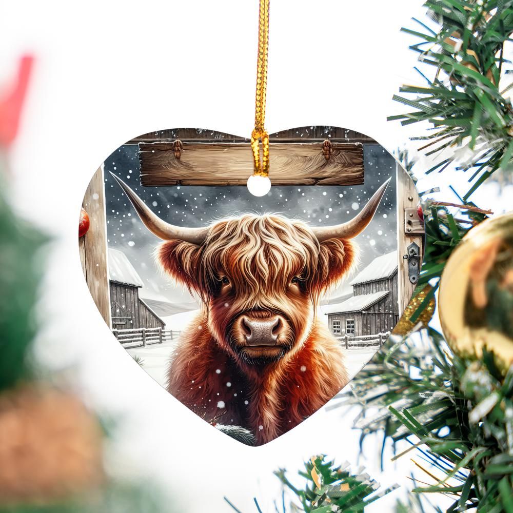 Winter Barn Highland Cow Christmas Ornament