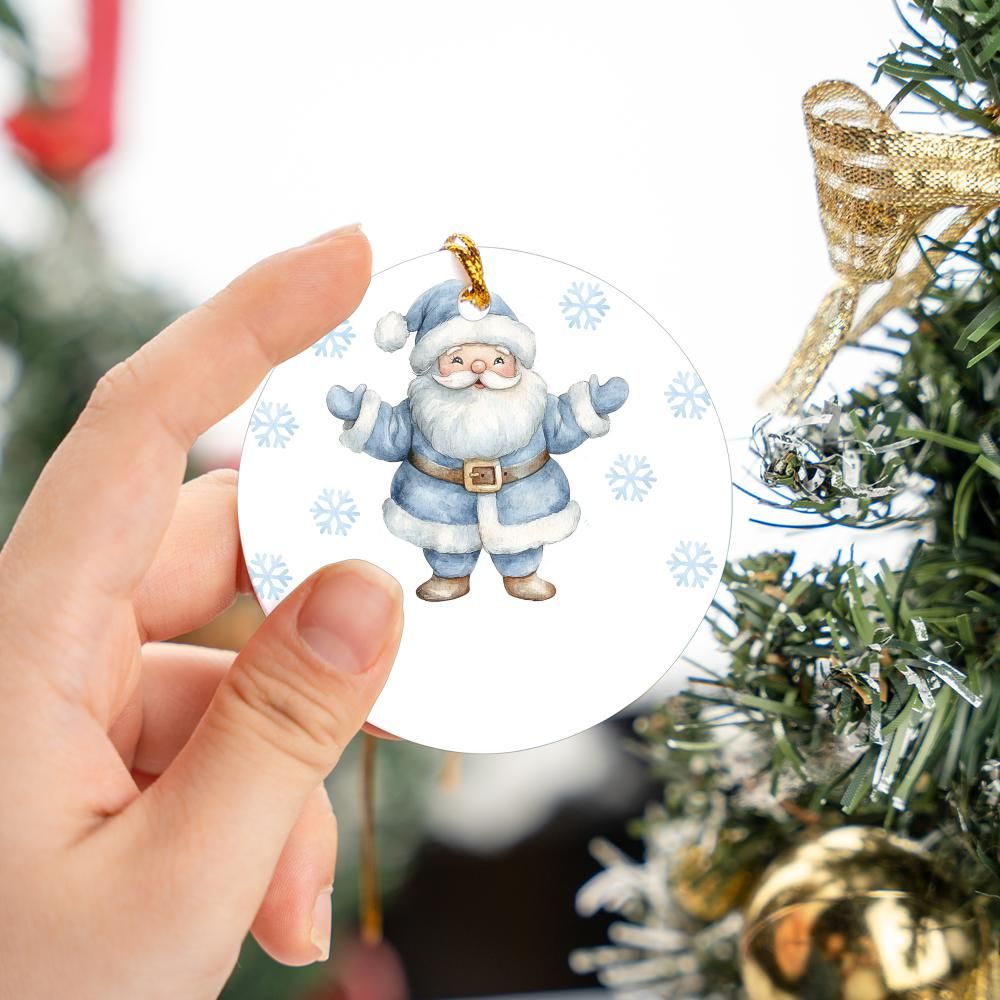 Blue Christmas Santa Christmas Ornament