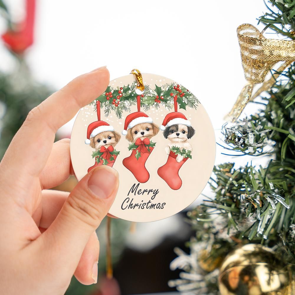 Puppies Merry Christmas Ornament