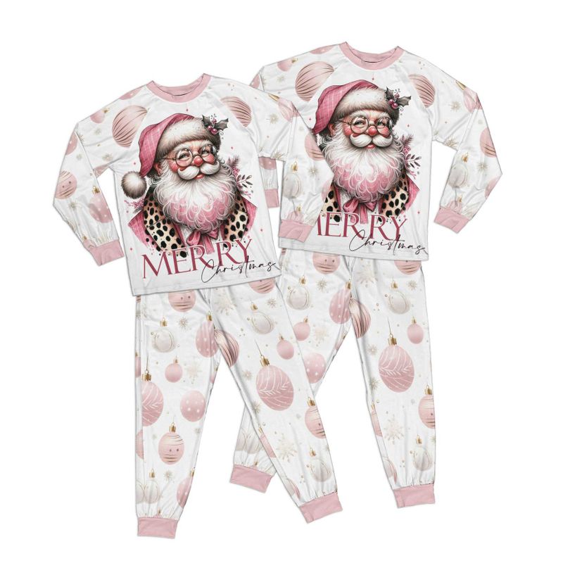 Pink Christmas Santa, Baubles Adult Pajamas Set