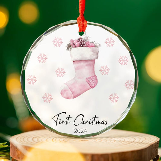 Pink Stocking First Christmas Ornament