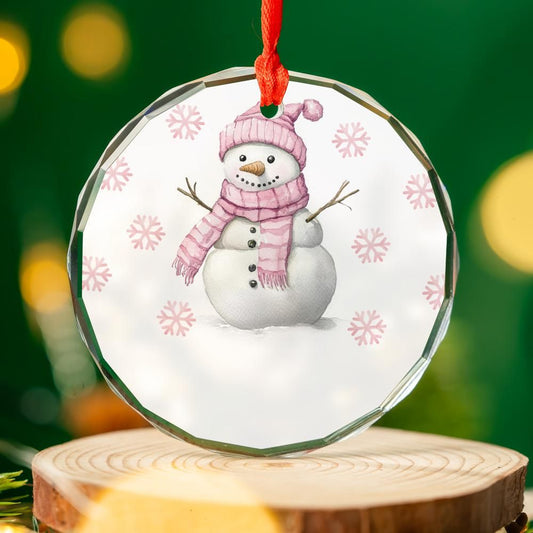 Pink Christmas Snowman Christmas Ornament