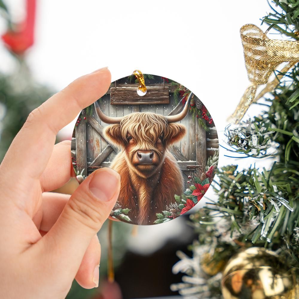 Barn Highland Cow Christmas Ornament