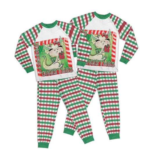 Merry Christmas Dragon Plaid Kid Pajamas Set Matching