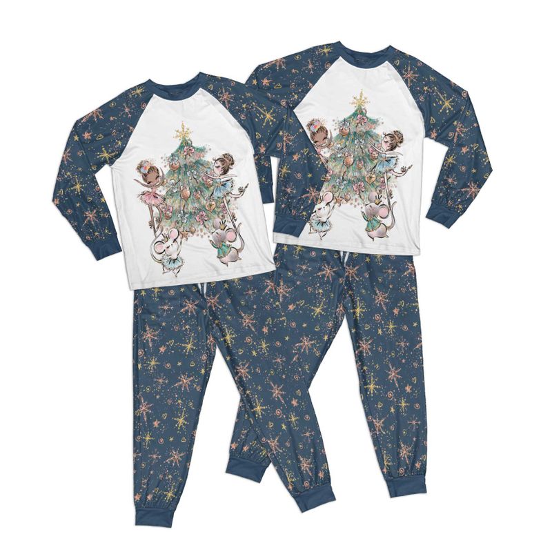 Blue and White Christmas Stars Nutcracker Adult Pajamas Set