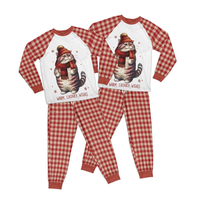 Christmas Cat Warm Chonky Wishes Adult Pajamas Set Matching