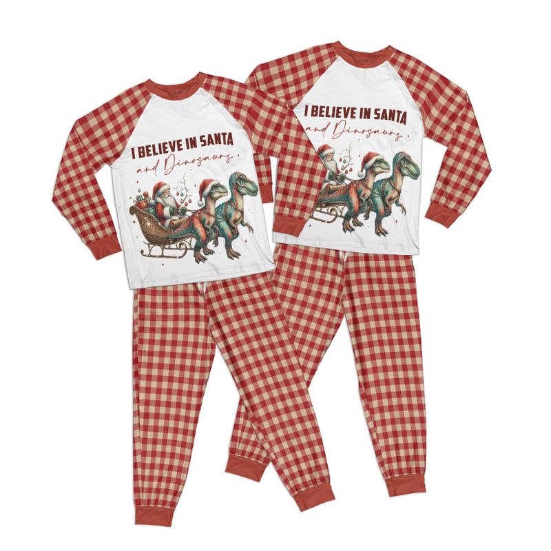 Christmas I Believe in Santa and Dinosaurs Kid Pajamas Set Matching