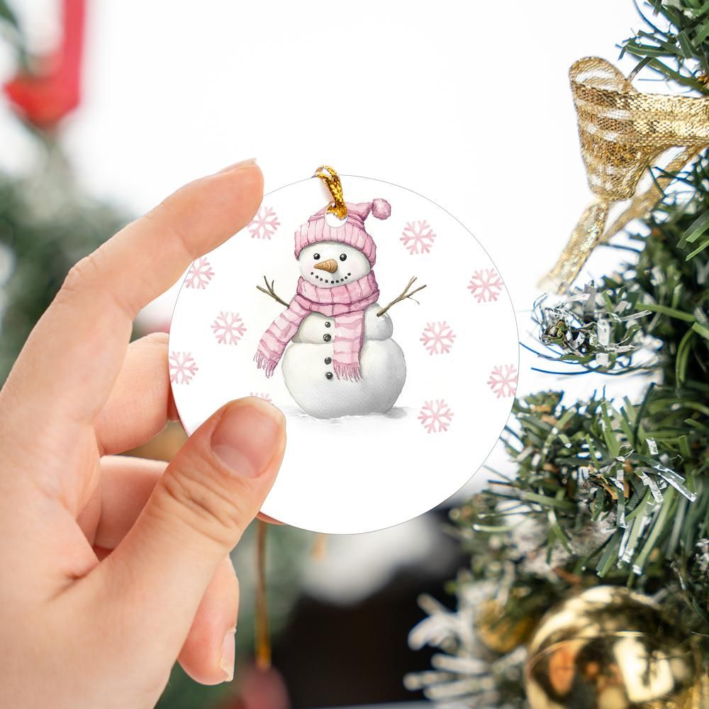 Pink Christmas Snowman Christmas Ornament