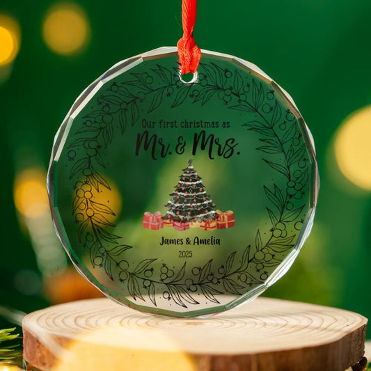 Glass Ornament Our First Christmas as Mr & Mrs Tree