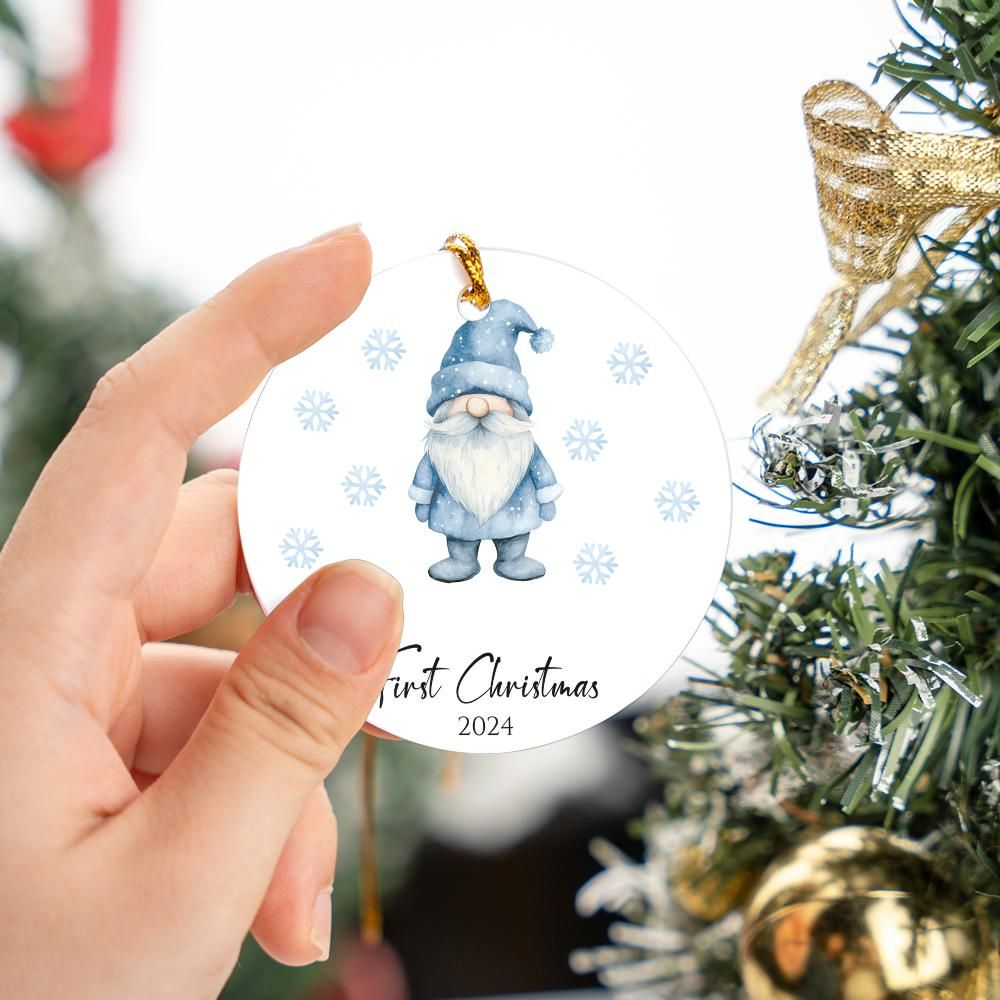 Blue Gnome First Christmas Ornament