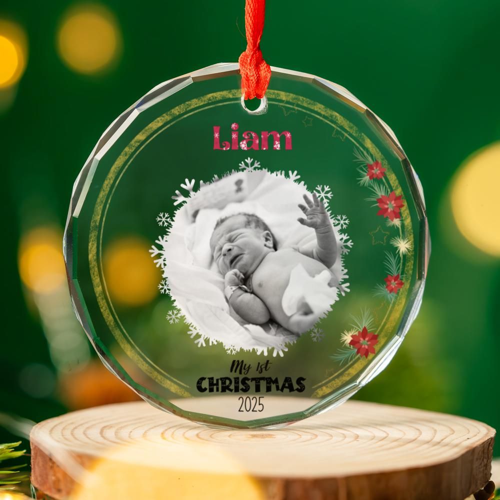 Glass Ornament My 1st_Christmas Photo Personalised Christmas Ornament