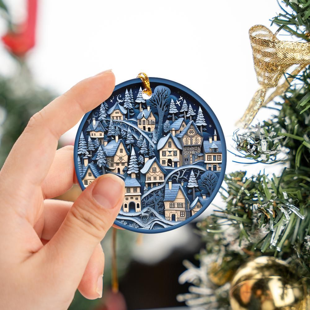 Christmas Ornament Village Blue