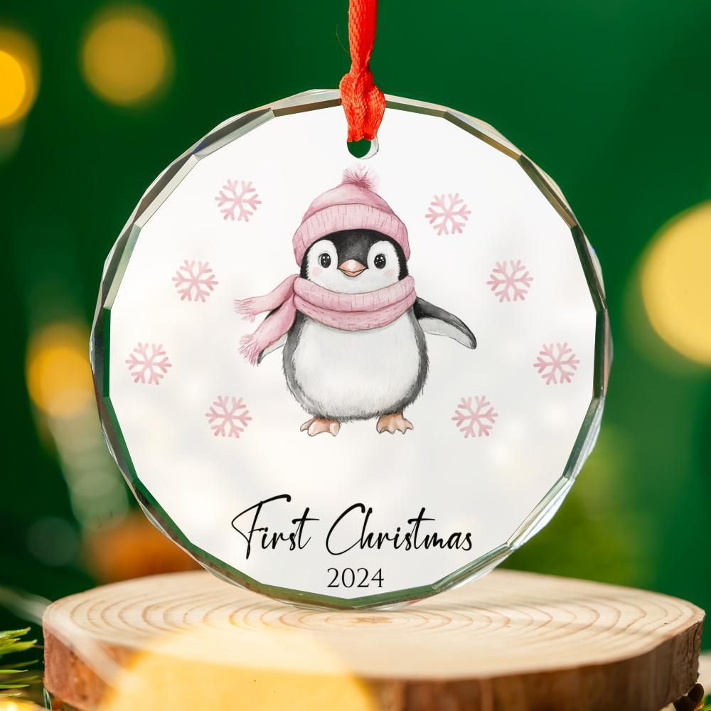 Pink Christmas Penguin First Christmas Christmas Ornament