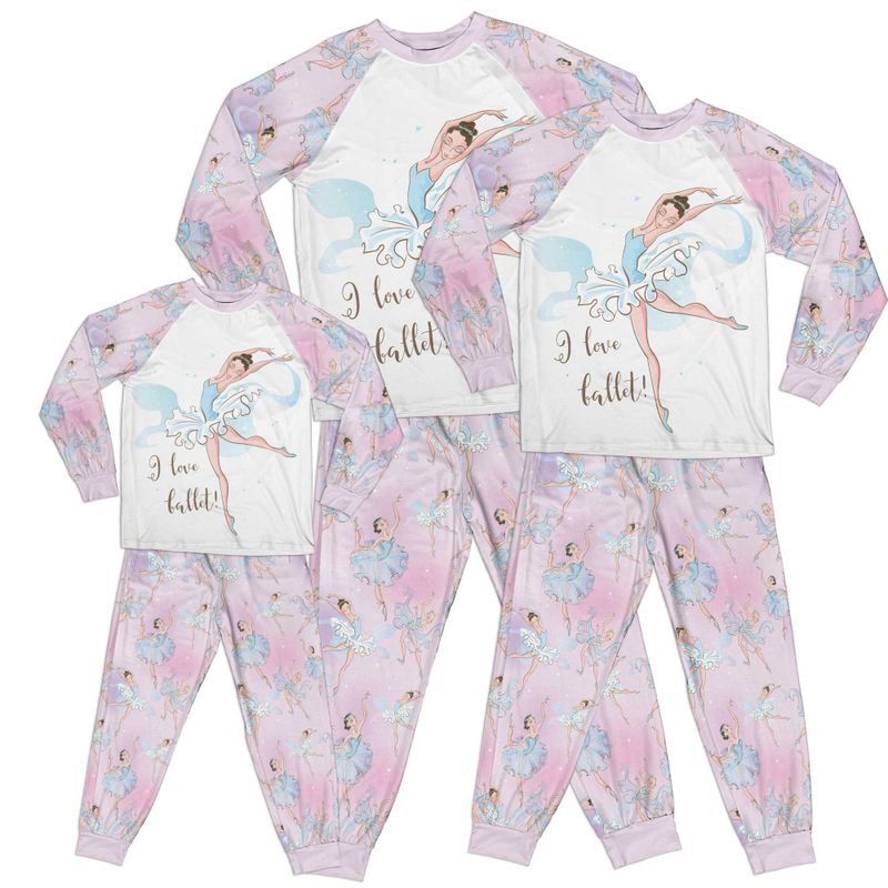 Whimsical Girl Ballet Pink and Blue I Love Ballet Adult Pajamas Set Matching