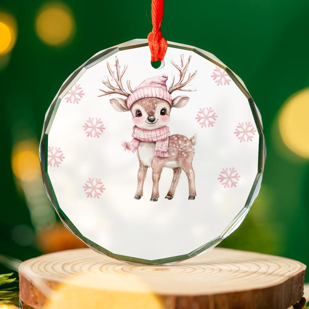 Cute Pink Deer Christmas Ornament