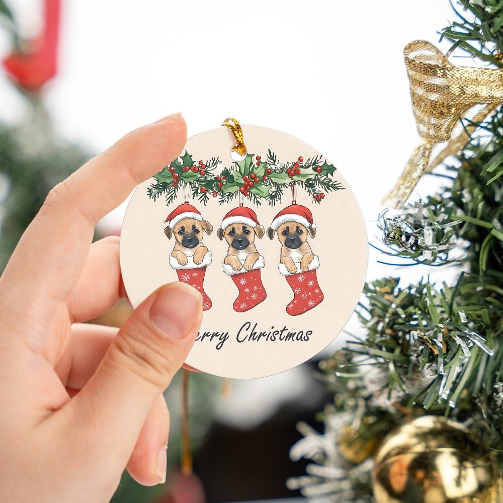 Puppies Merry Christmas Ornament