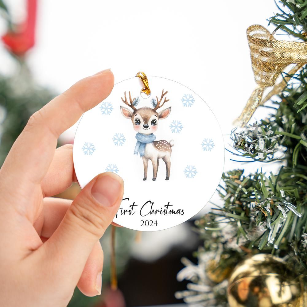 Blue Deer First Christmas Ornament