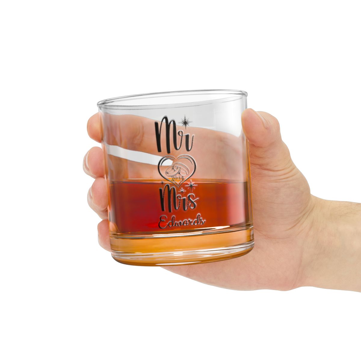 Mr And Mrs-10 Personalised Christmas Mr & Mrs Wine Glass 12oz, Whiskey Glass 6oz, Stemless Wine Glass 11.75oz, Rock Glass 10oz