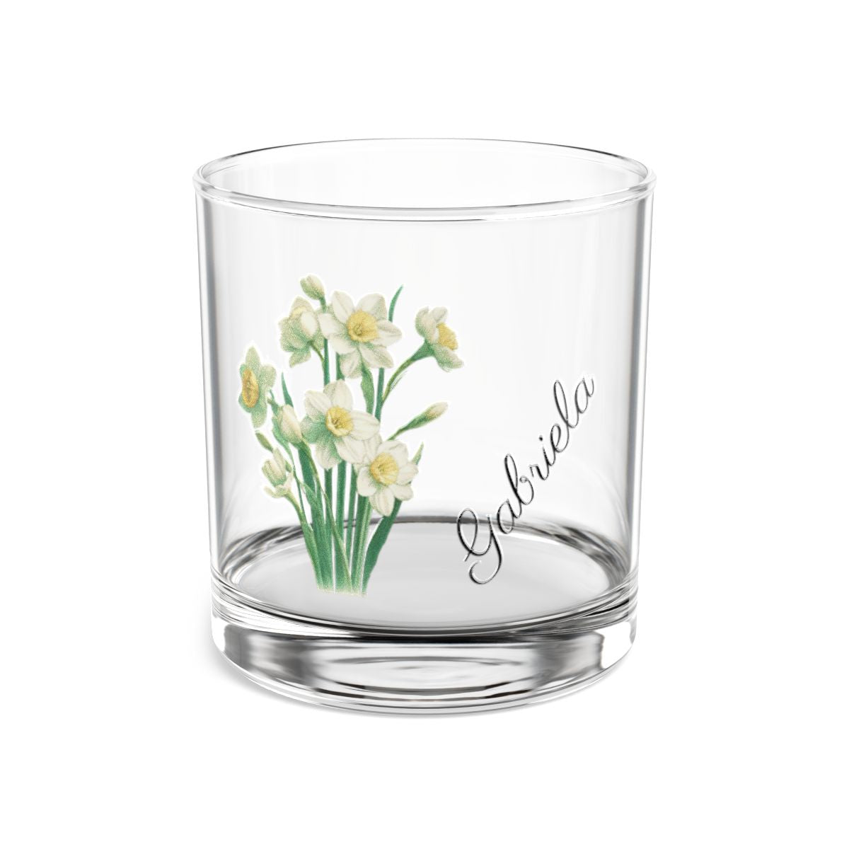 Narcissus December Personalised Floral Birthday Month Bouquet Wine Glass, Stemless Wine Glass, Whiskey Glass, Rocks Glass