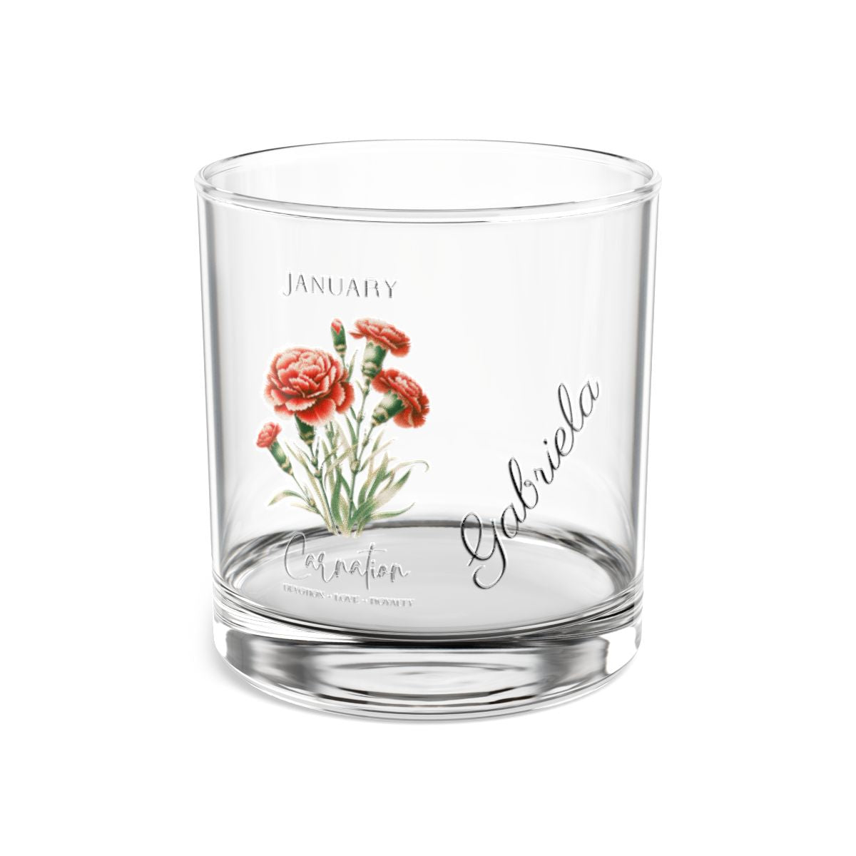 Carnation-January Personalised Floral Birthday Month Bouquet Wine Glass, Stemless Wine Glass, Whiskey Glass, Rocks Glass