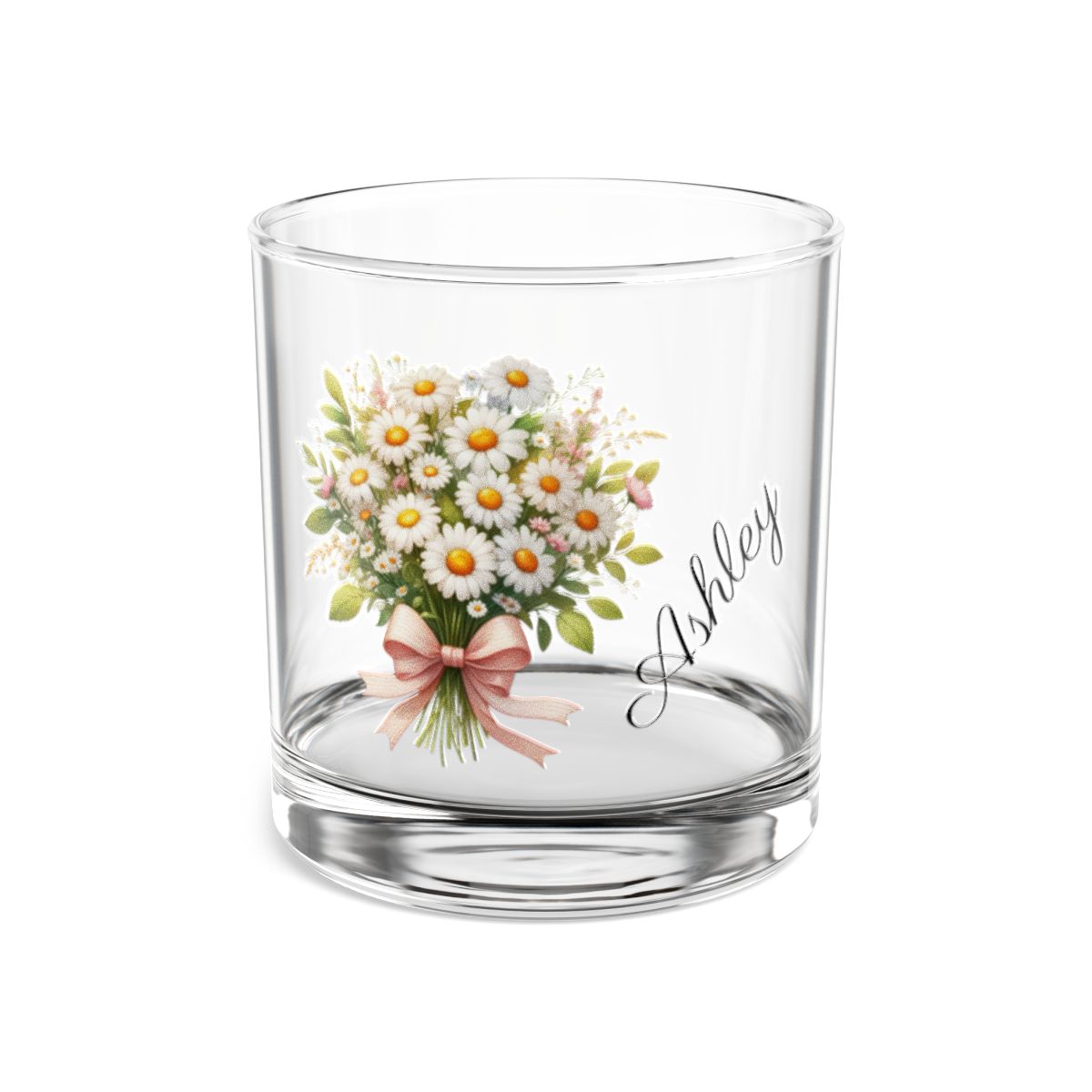 Personalised Floral Bouquet Wine Glass, Stemless Wine Glass, Whiskey Glass, Rocks Glass