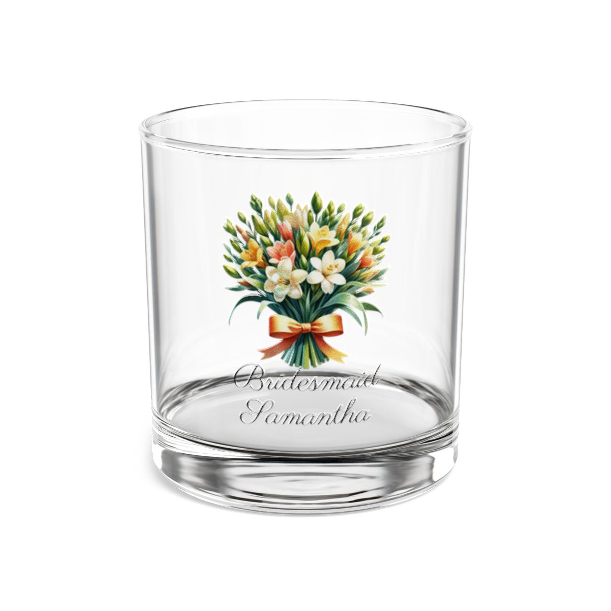 Personalised Floral Bouquet Wine Glass, Stemless Wine Glass, Whiskey Glass, Rocks Glass