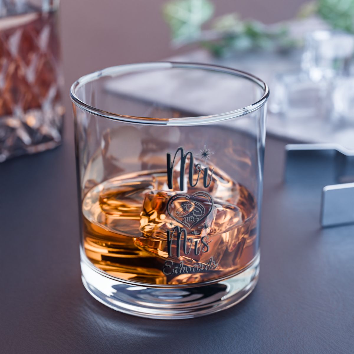 Mr And Mrs-10 Personalised Christmas Mr & Mrs Wine Glass 12oz, Whiskey Glass 6oz, Stemless Wine Glass 11.75oz, Rock Glass 10oz