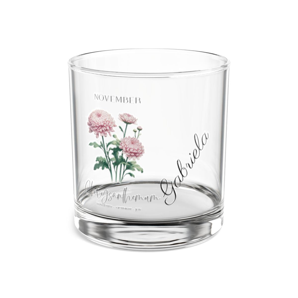 Chrysanthemum-November Personalised Floral Birthday Month Bouquet Wine Glass, Stemless Wine Glass, Whiskey Glass, Rocks Glass