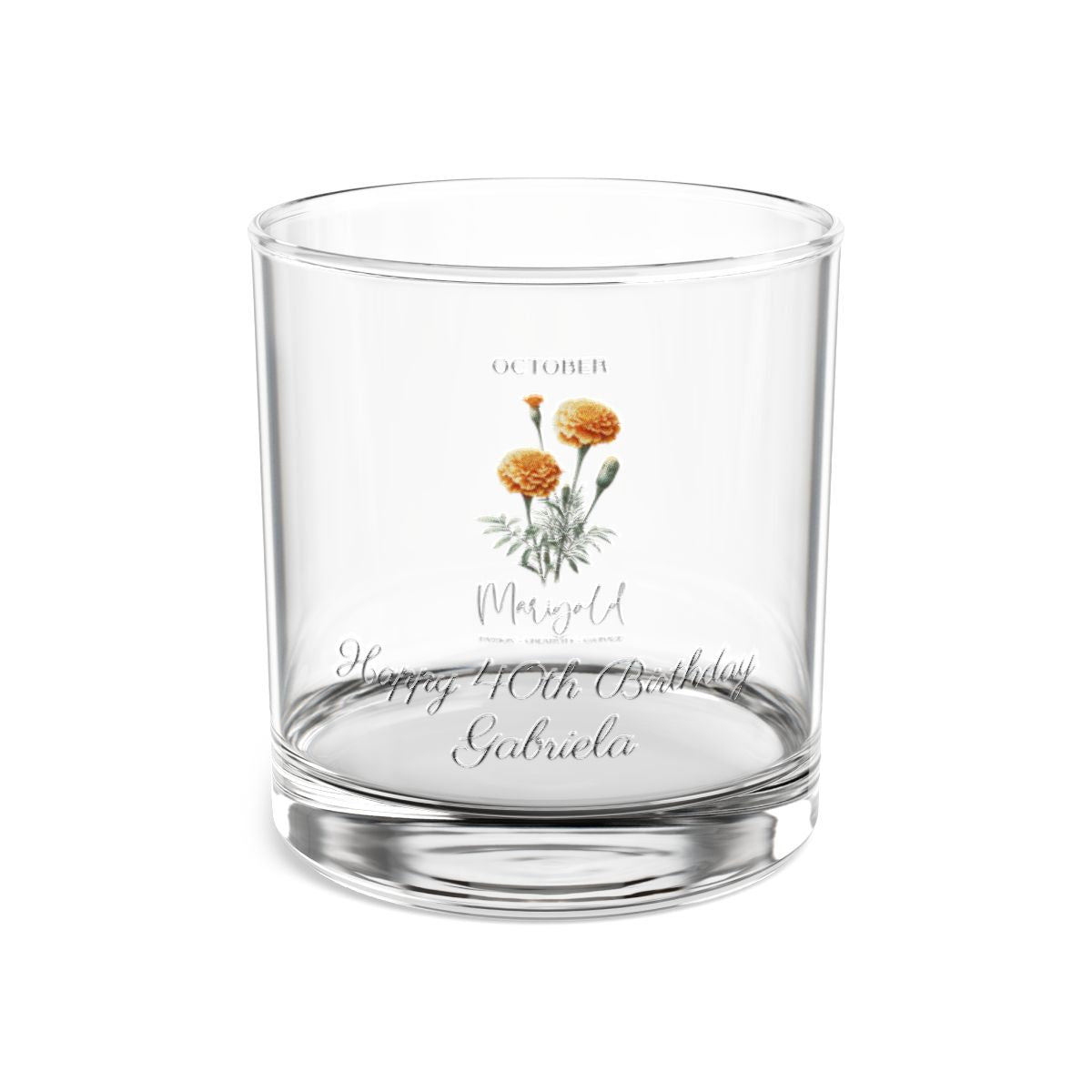 Marigold-October Personalised Floral Birthday Month Bouquet Wine Glass, Stemless Wine Glass, Whiskey Glass, Rocks Glass