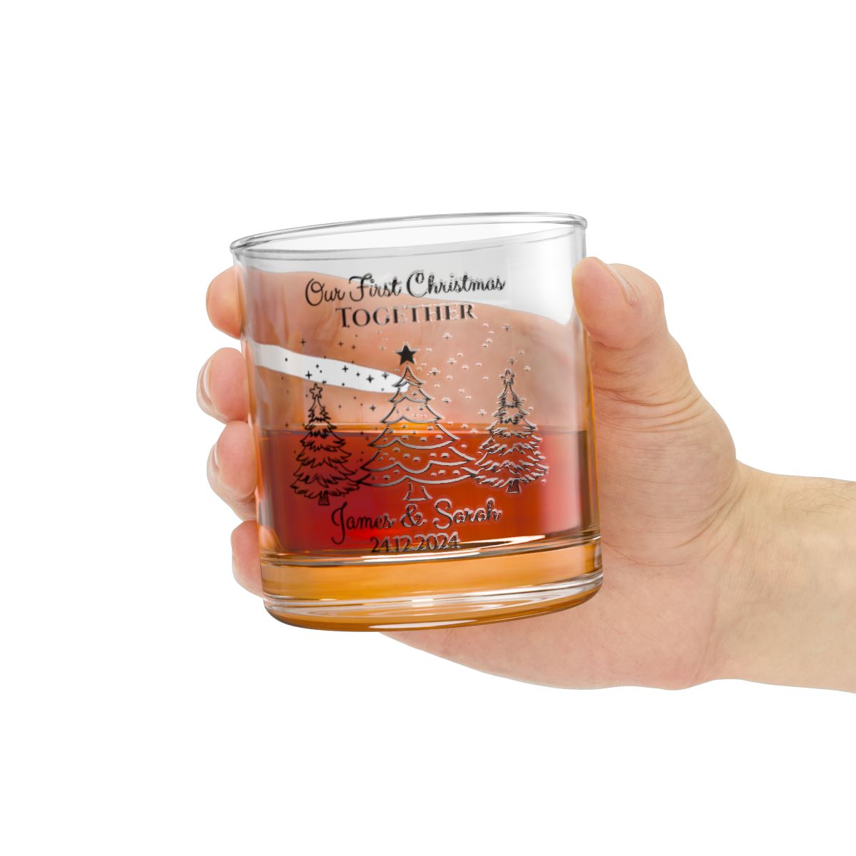 Personalised Our First Christmas Wine Glass, 12oz, Whiskey Glass 6oz, Stemless Wine Glass 11.75oz, Rock Glass 10oz