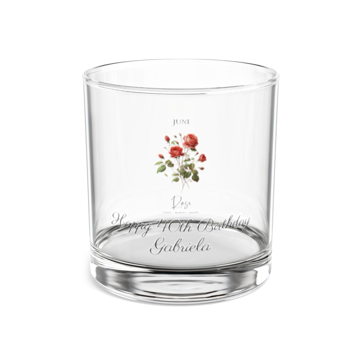 Rose-June Personalised Floral Birthday Month Bouquet Wine Glass, Stemless Wine Glass, Whiskey Glass, Rocks Glass