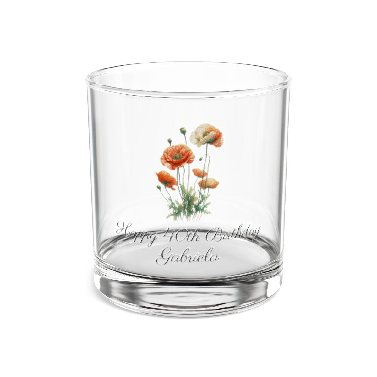 Poppy August Personalised Floral Birthday Month Bouquet Wine Glass, Stemless Wine Glass, Whiskey Glass, Rocks Glass