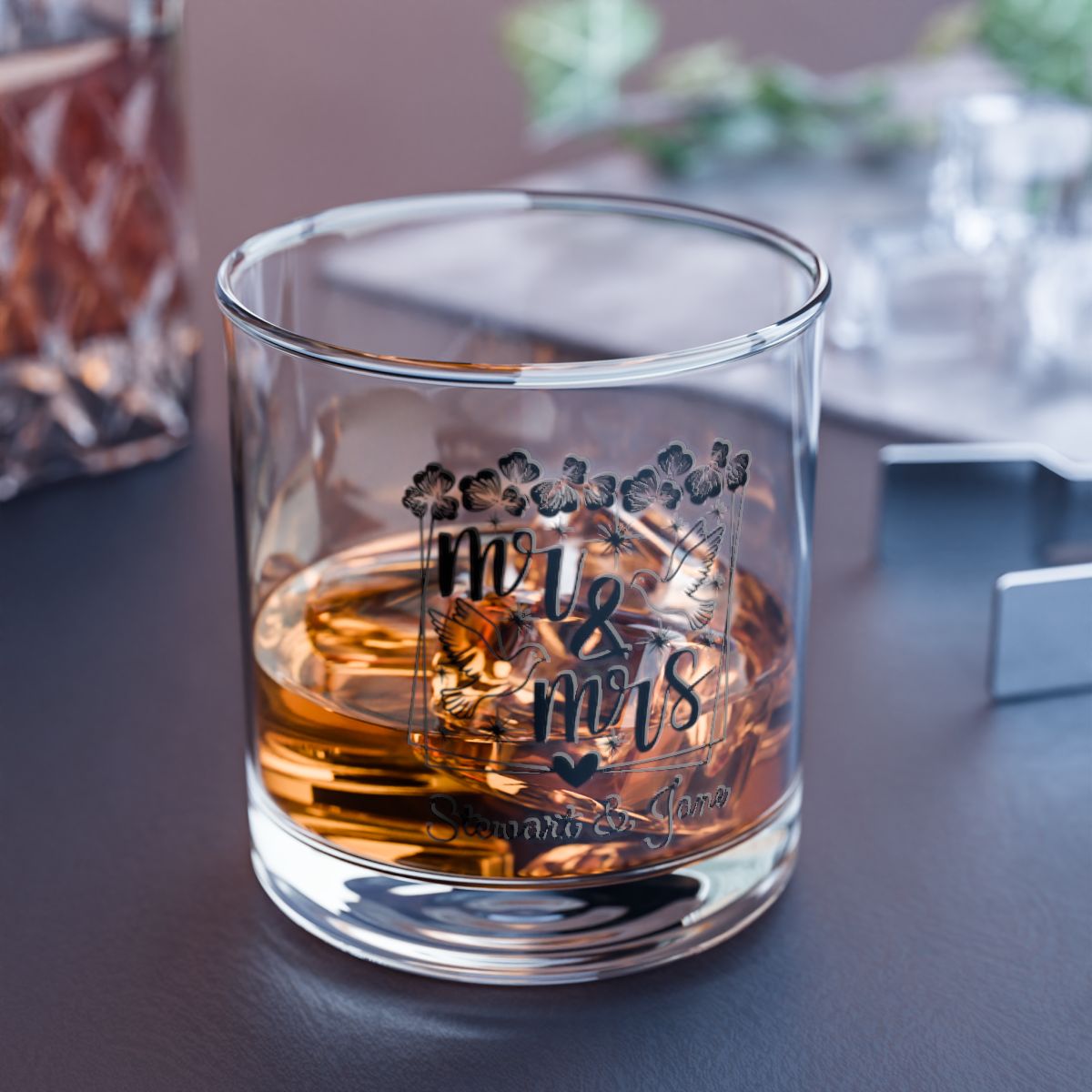 Mr And Mrs-12 Personalised Christmas Mr & Mrs Wine Glass 12oz, Whiskey Glass 6oz, Stemless Wine Glass 11.75oz, Rock Glass 10oz