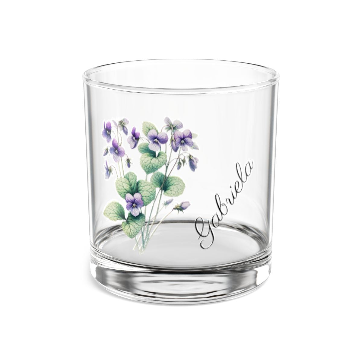 Violet February Personalised Floral Birthday Month Bouquet Wine Glass, Stemless Wine Glass, Whiskey Glass, Rocks Glass