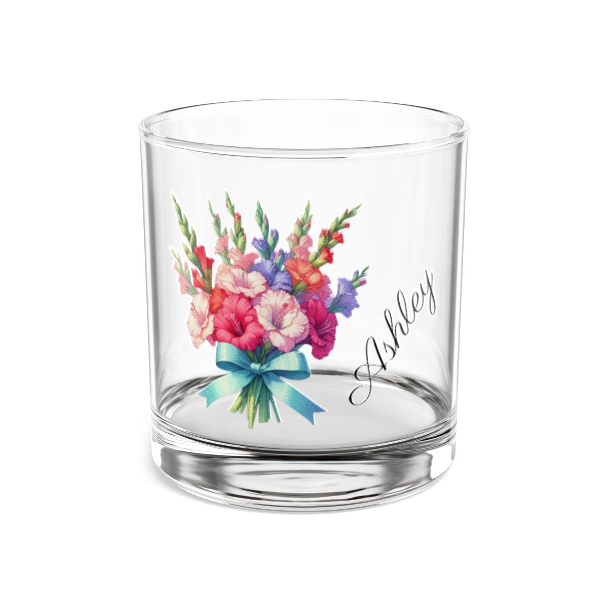 Personalised Floral Bouquet Wine Glass, Stemless Wine Glass, Whiskey Glass, Rocks Glass