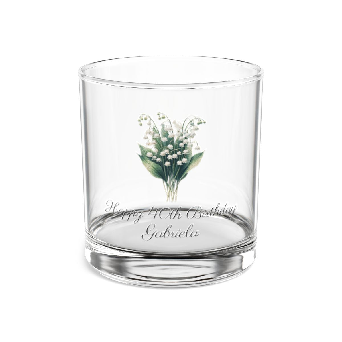 Lily of the valley May Personalised Floral Birthday Month Bouquet Wine Glass, Stemless Wine Glass, Whiskey Glass, Rocks Glass