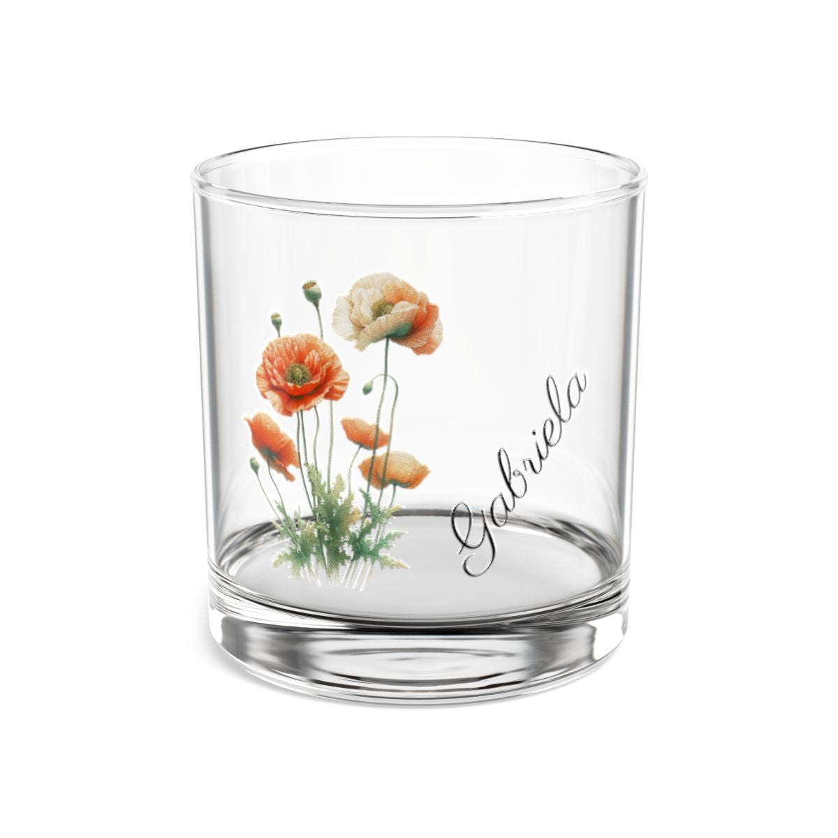 Poppy August Personalised Floral Birthday Month Bouquet Wine Glass, Stemless Wine Glass, Whiskey Glass, Rocks Glass