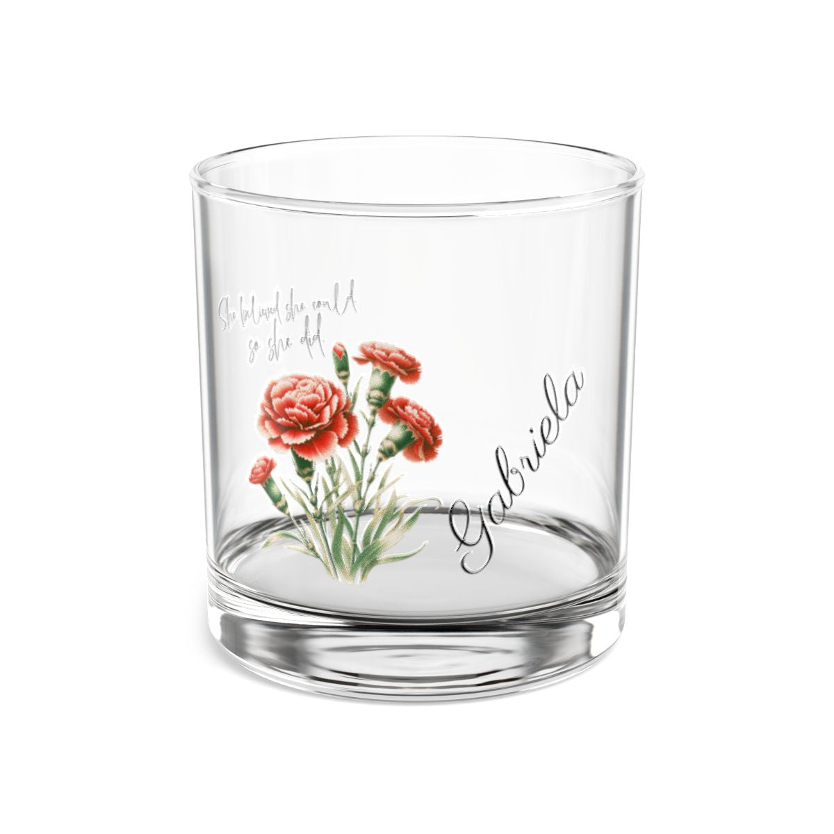 Carnation-January Quote Personalised Floral Birthday Month Bouquet Wine Glass, Stemless Wine Glass, Whiskey Glass, Rocks Glass