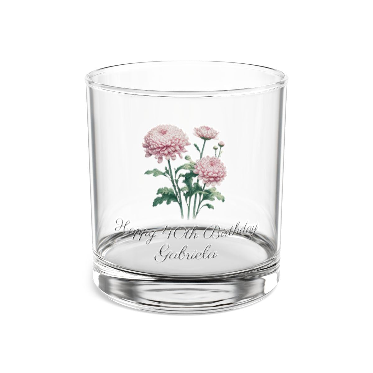 Chrysanthemum November Personalised Floral Birthday Month Bouquet Wine Glass, Stemless Wine Glass, Whiskey Glass, Rocks Glass