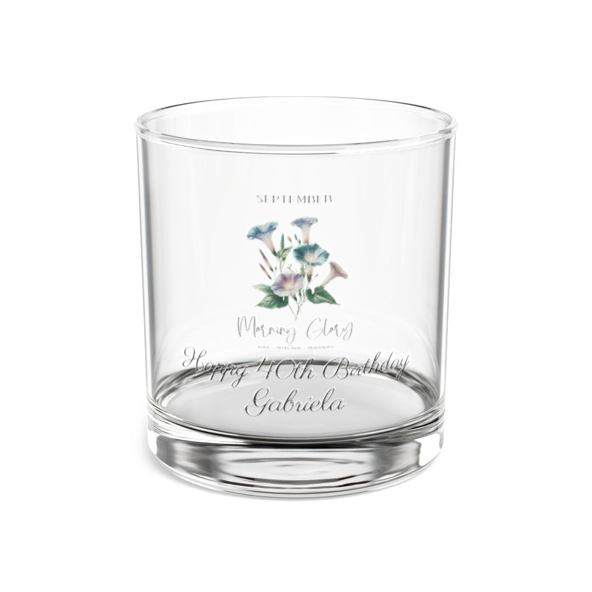 MorningGlory-September Personalised Floral Birthday Month Bouquet Wine Glass, Stemless Wine Glass, Whiskey Glass, Rocks Glass