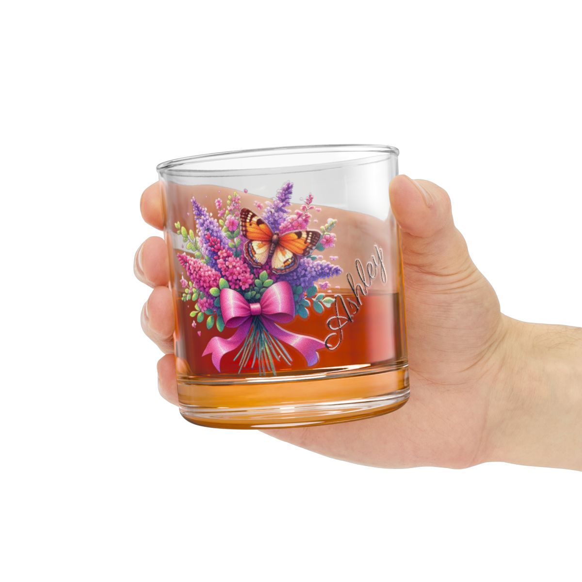 Personalised Floral Bouquet Wine Glass, Stemless Wine Glass, Whiskey Glass, Rocks Glass