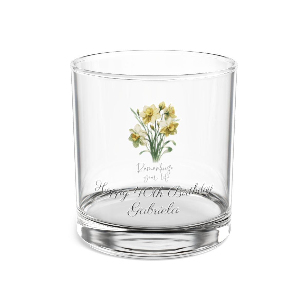 Daffodil-March Quote Personalised Floral Birthday Month Bouquet Wine Glass, Stemless Wine Glass, Whiskey Glass, Rocks Glass