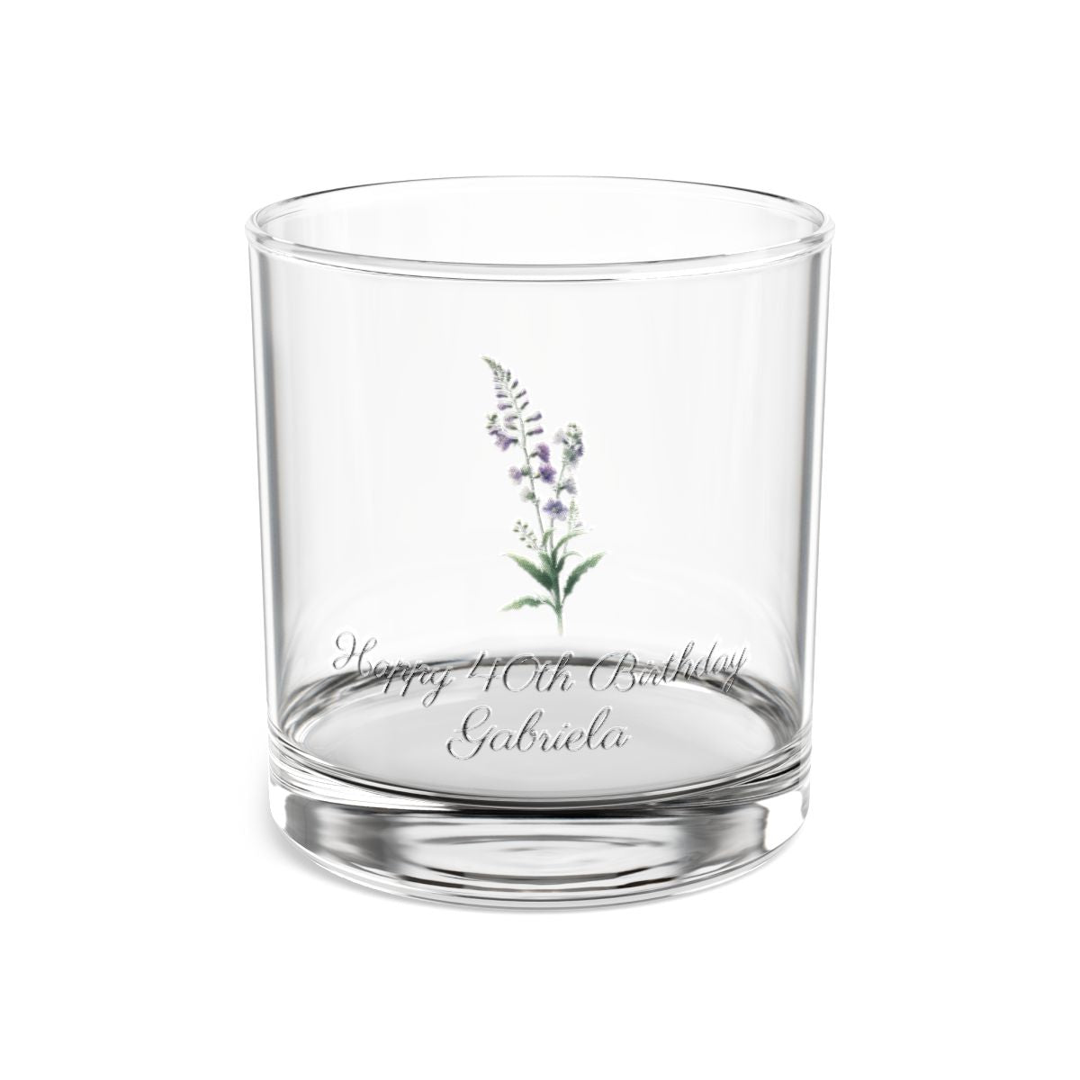 Larkspur July Personalised Floral Birthday Month Bouquet Wine Glass, Stemless Wine Glass, Whiskey Glass, Rocks Glass