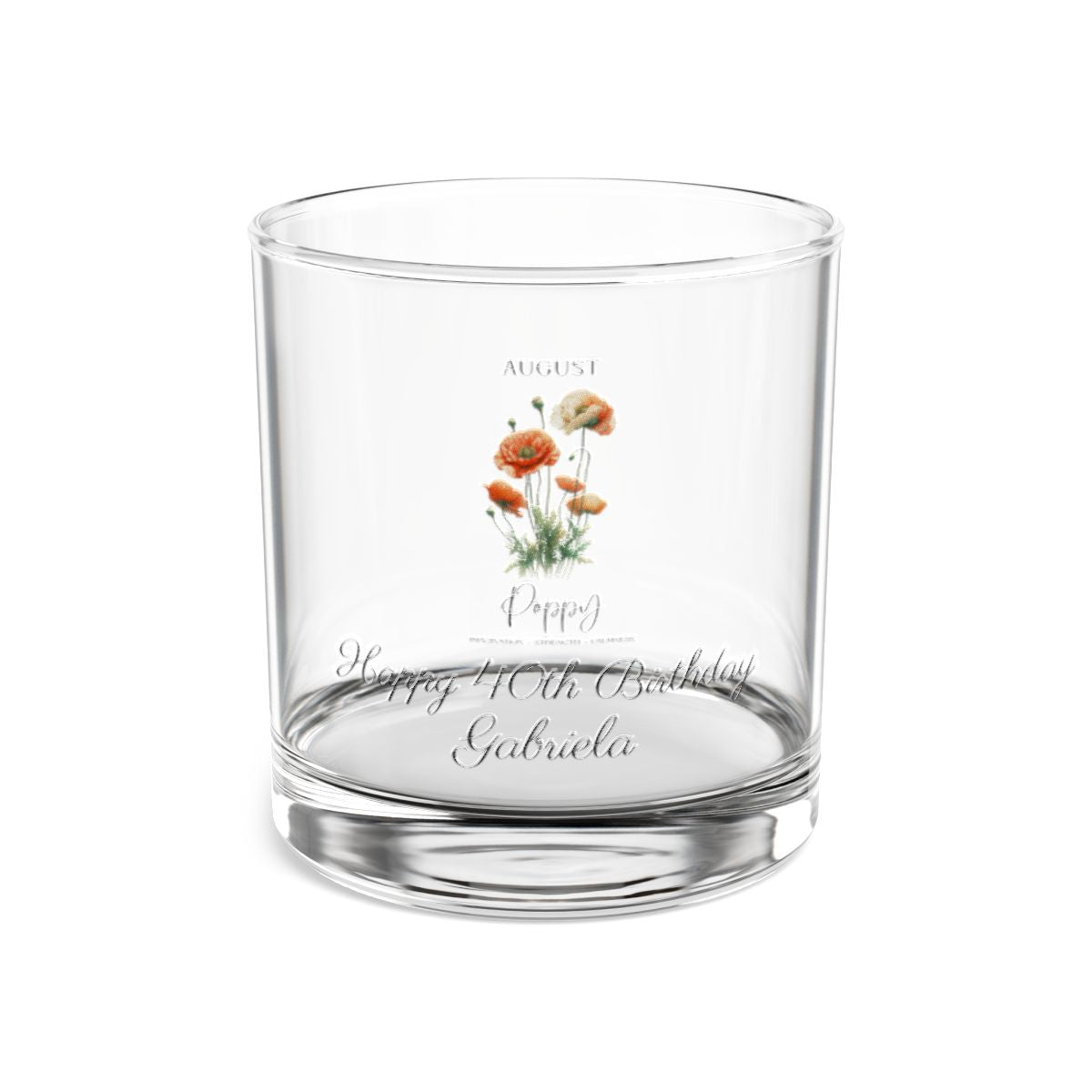 Poppy-August Personalised Floral Birthday Month Bouquet Wine Glass, Stemless Wine Glass, Whiskey Glass, Rocks Glass