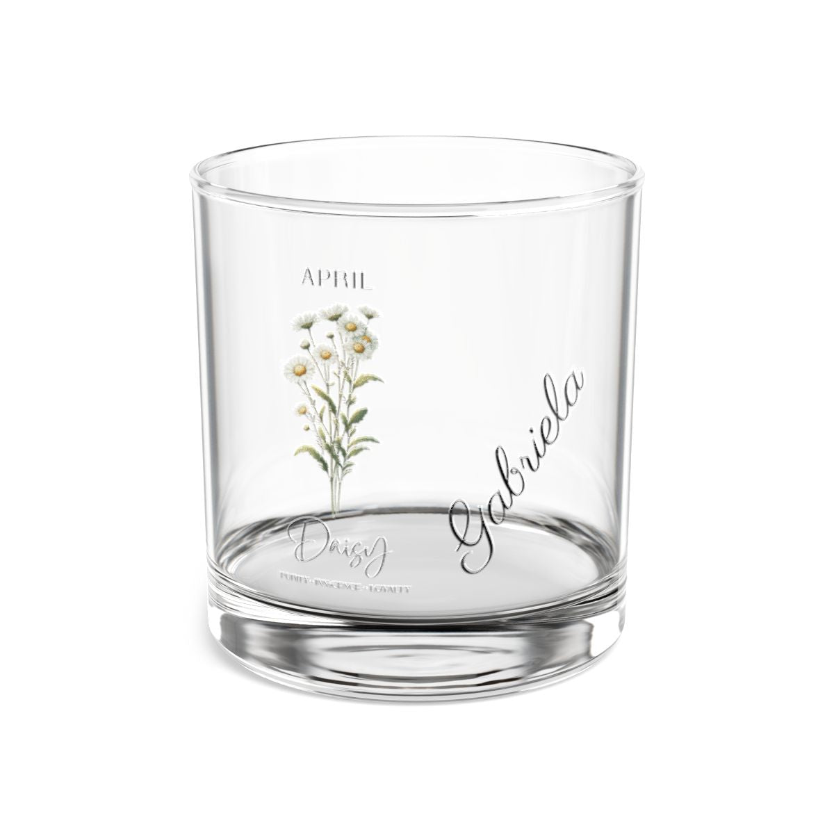 Daisy-April Personalised Floral Birthday Month Bouquet Wine Glass, Stemless Wine Glass, Whiskey Glass, Rocks Glass