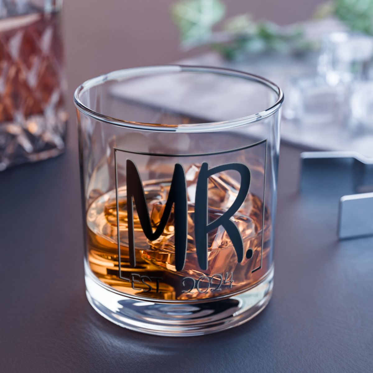 Mr And Mrs 1 Personalised Christmas Mr & Mrs Wine Glass 12oz, Whiskey Glass 6oz, Stemless Wine Glass 11.75oz, Rock Glass 10oz